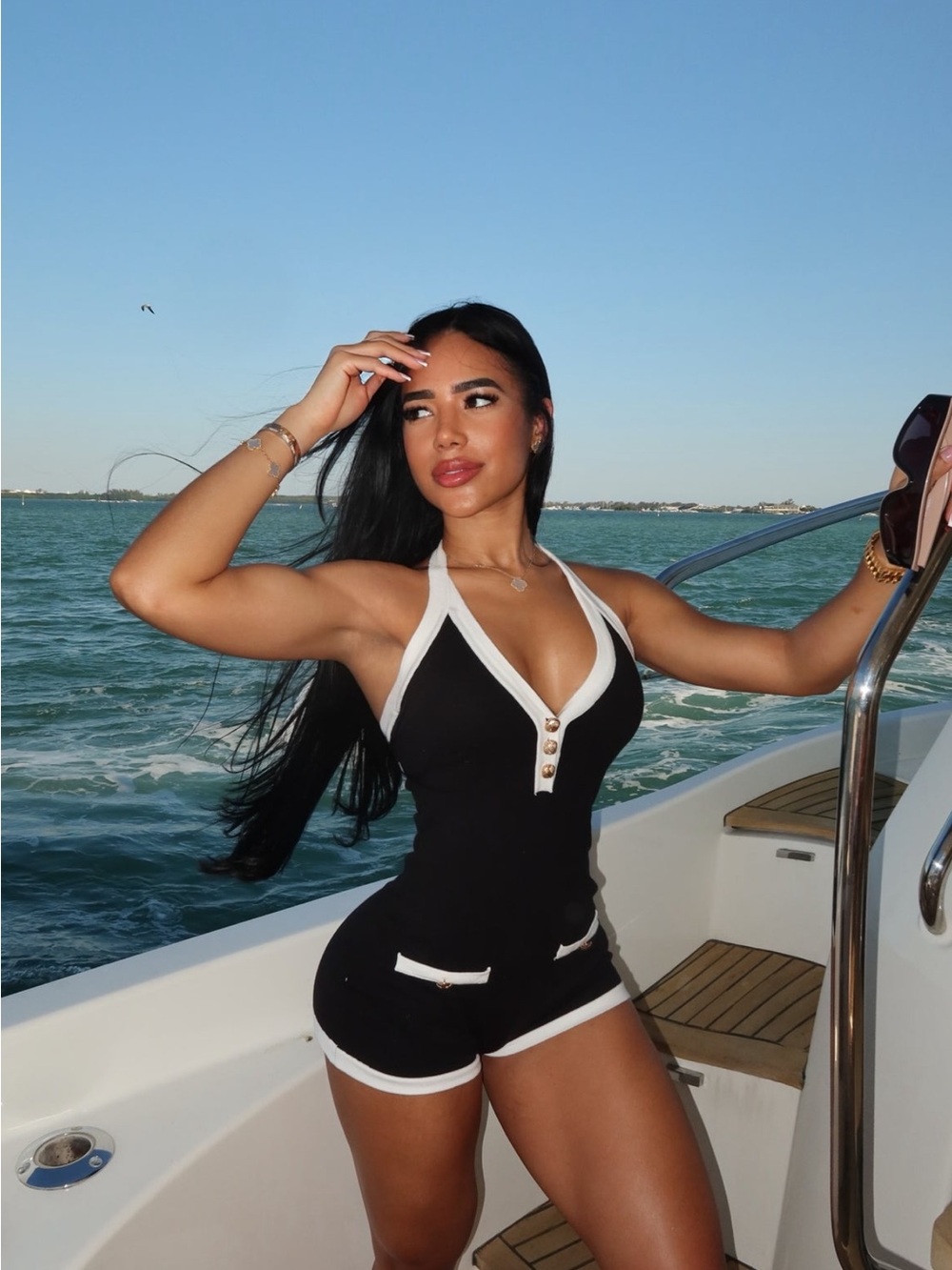 Fashion Nova Black White Knit Halter Romper NWT Medium
